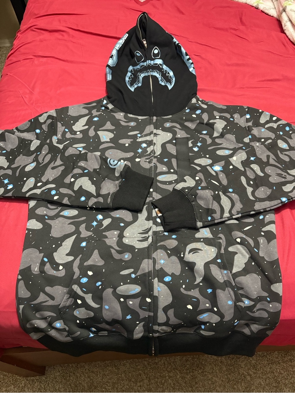 Bape Black & Light Blue Camo Shark Zip Hoodie Vest